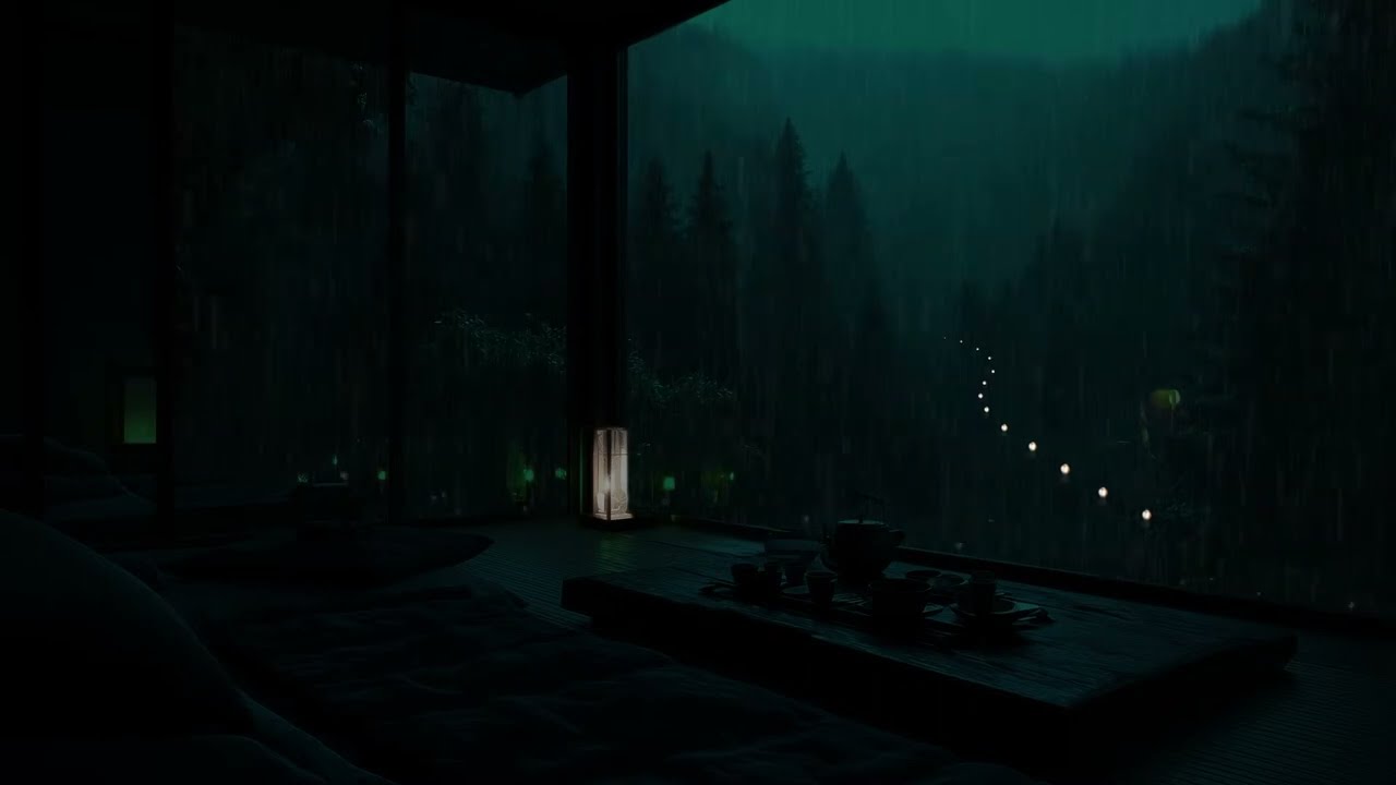 Deep Mountain Rain at a Quiet Cabin | No Ads | Dark Bedroom Sounds for Deep Sleep & Relaxation