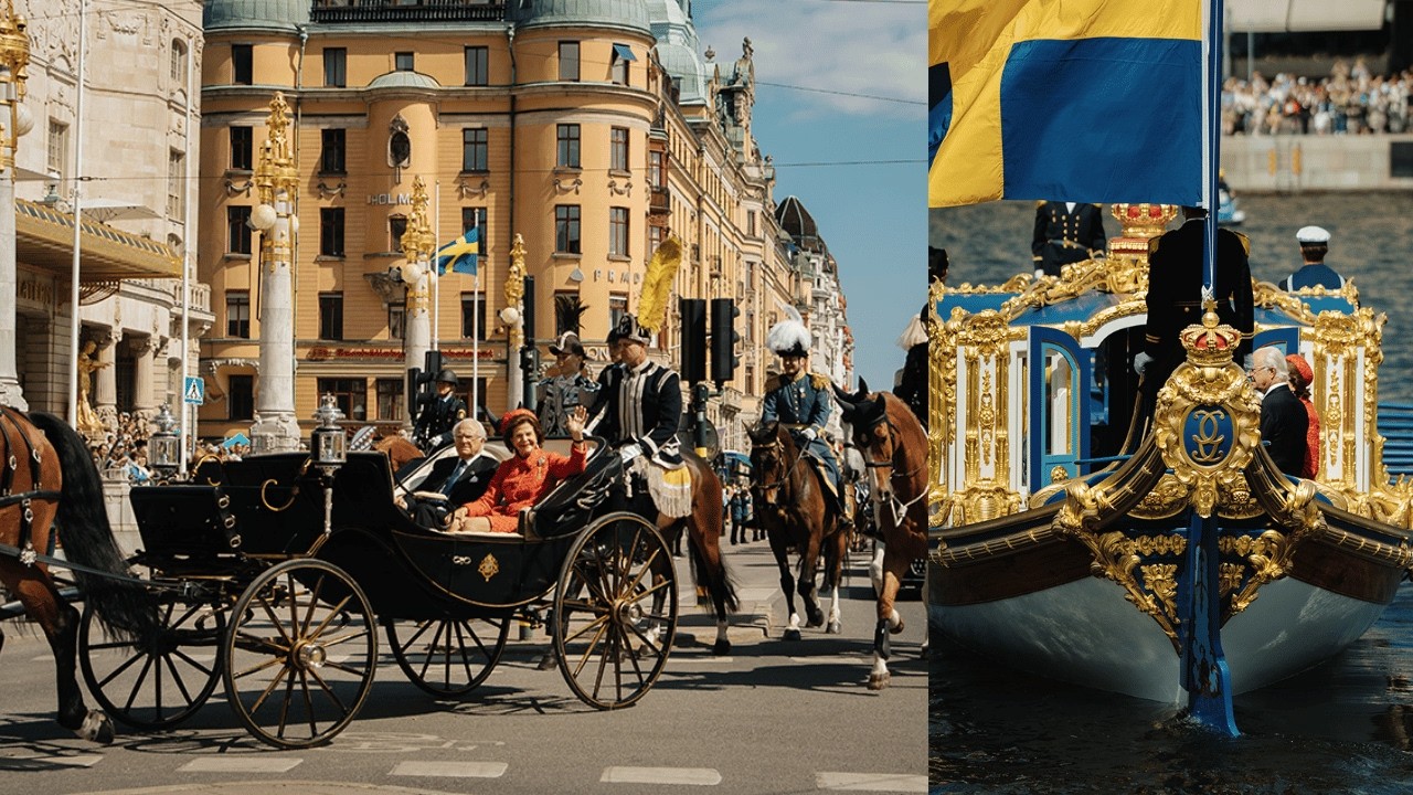 King Carl XVI Gustaf and Queen Silvia's 50th wedding anniversary: ride through Stockholm.