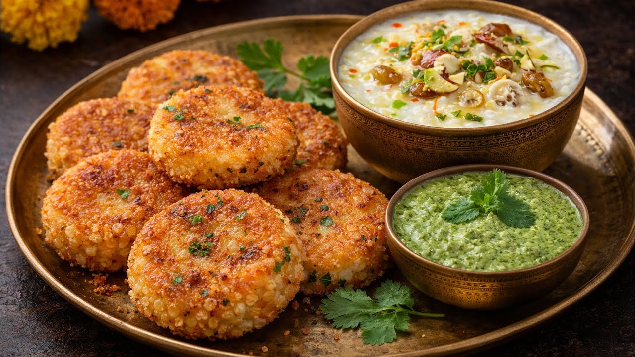 व्रत स्पेशल थाली | साबूदाना टिक्की, मखाना खीर और हरी चटनी रेसिपी 😋😋