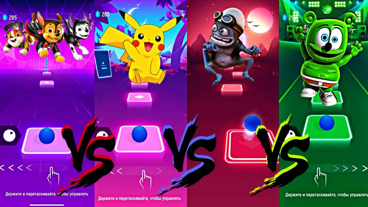 Paw Patol VS Pikachu VS Gummy Bear VS Crazy Frog ||| Tiles Hop EDM Rush