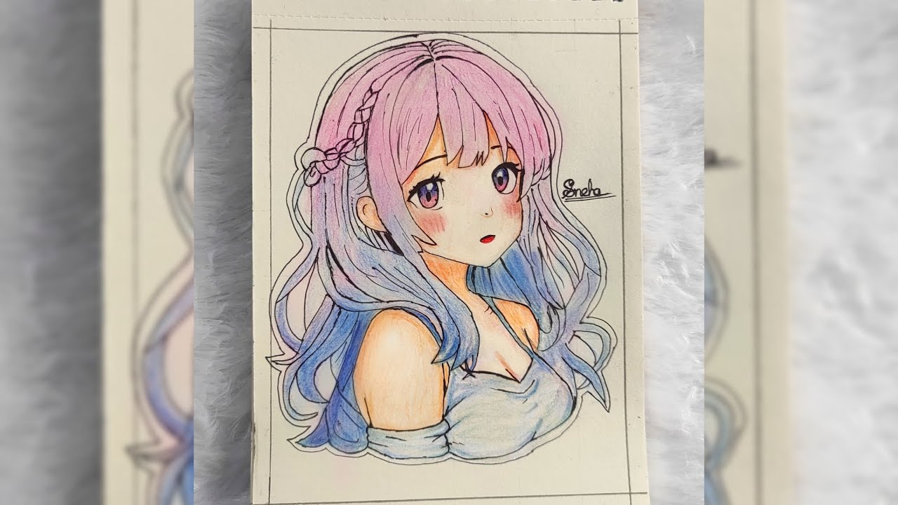 anime drawing || pencil color drawing || simple ascetic drawing #viralvideo #drawing