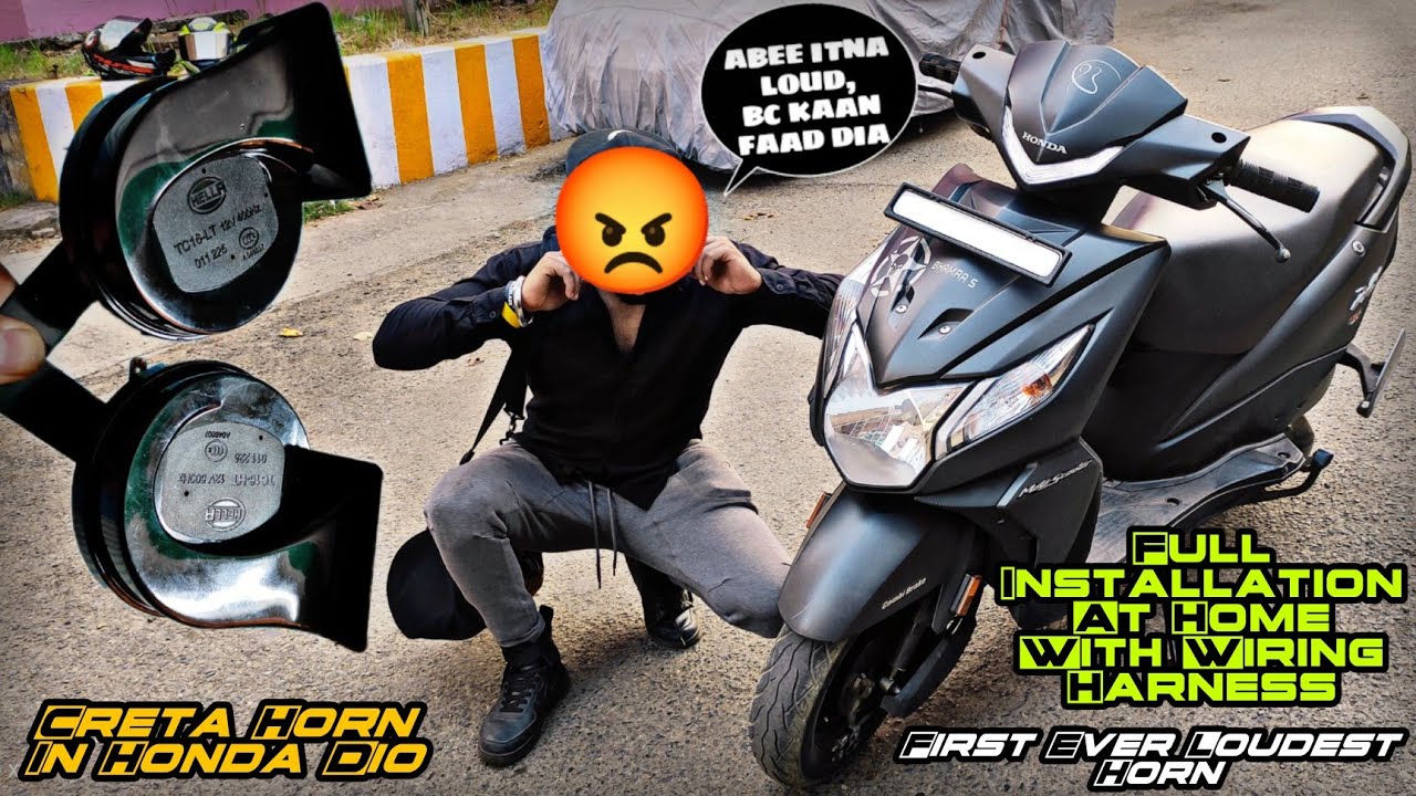 Honda Dio Installed With Loudest Creta Trumpet Horn| Full Installation At Home| HELLA Trumpet Horn|