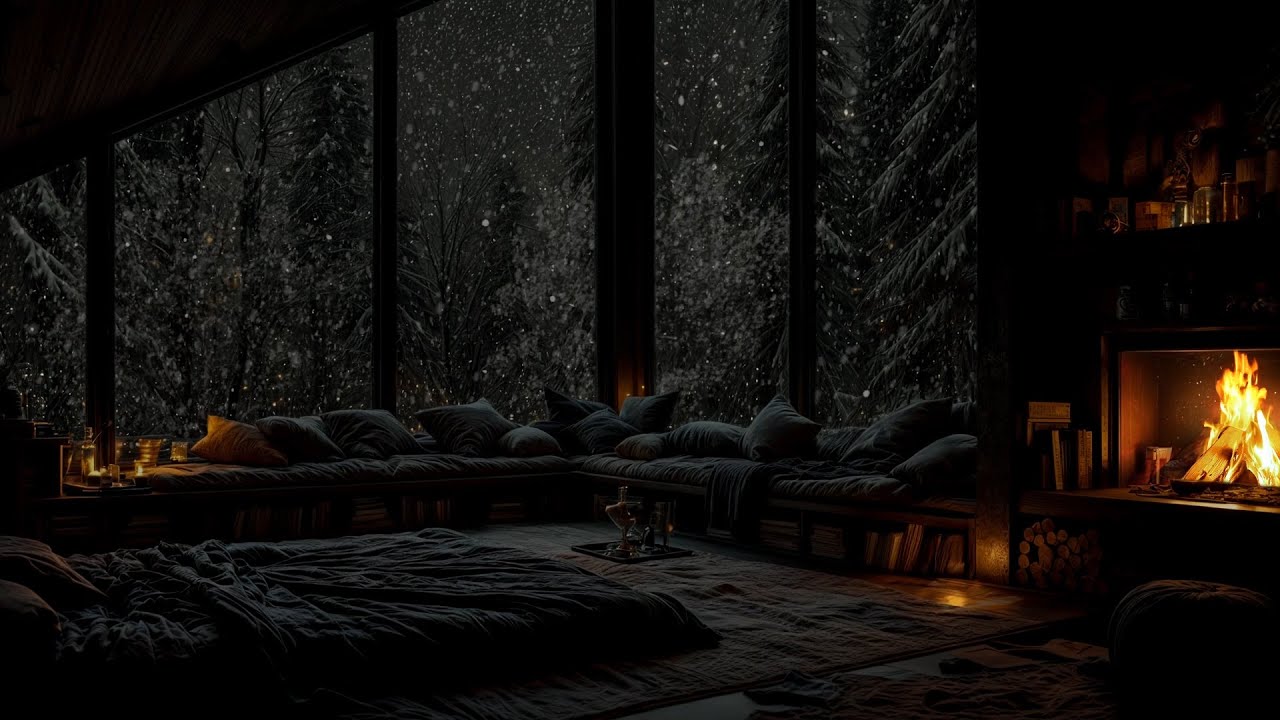 No Ads- 🔥 Snowfall & Warm Hearth | Peaceful Winter Ambience for Sleep & Relaxation