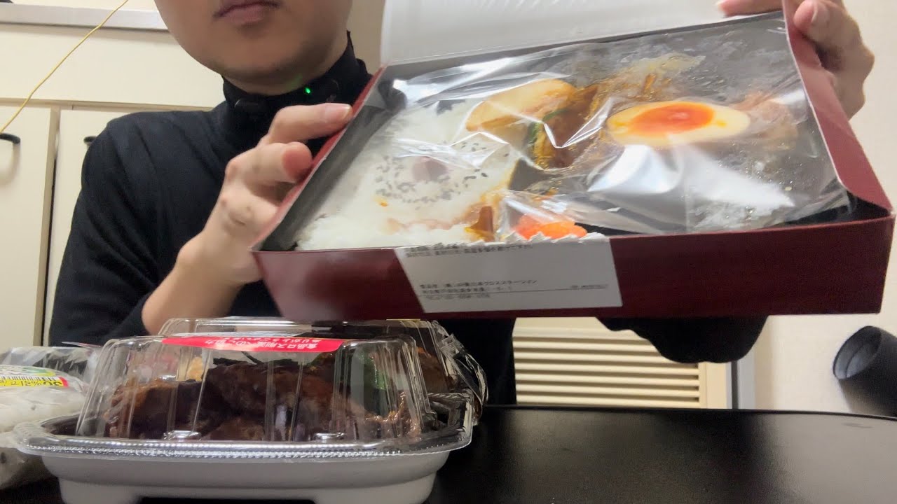 【ASMR】ハンバーグ弁当、レバニラ、餃子、おにぎり