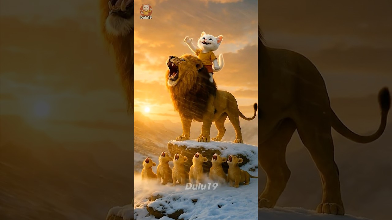 Lion in the Snow | White Kitten Rescues a Lion Cub #dulu19 #cat