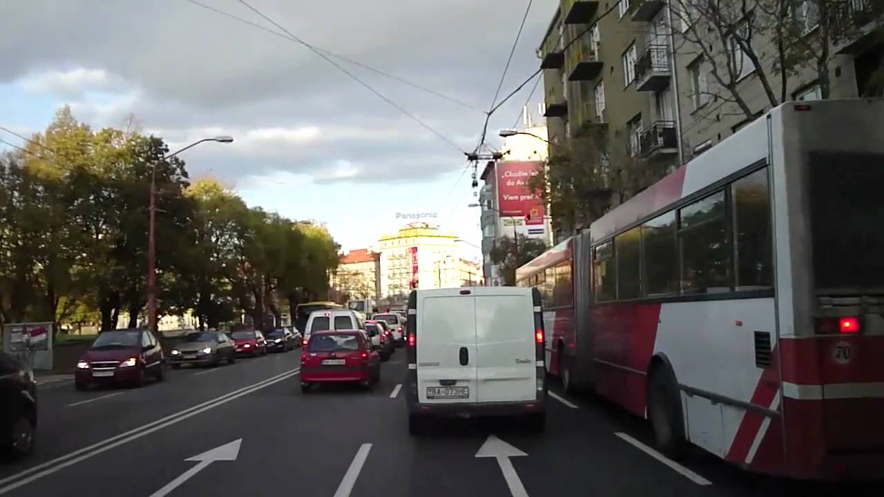 Trolleybus line [201], Bratislava, Slovakia, in cab view, part.1
