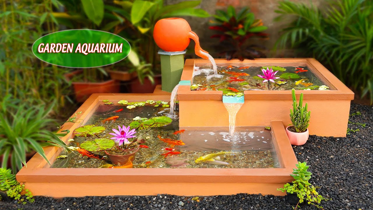 Surprising! Amazing waterfall fish tank from cement | Home decor