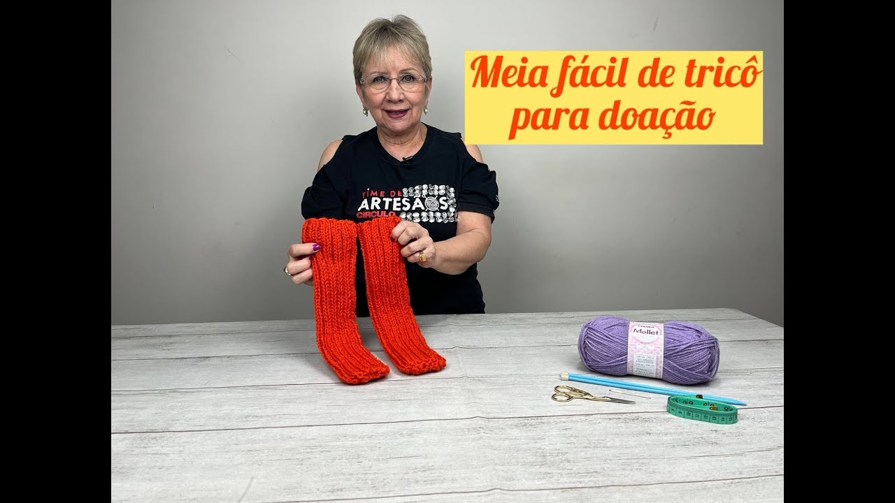 Meia F&aacute;cil em tric&ocirc; para doa&ccedil;&atilde;o