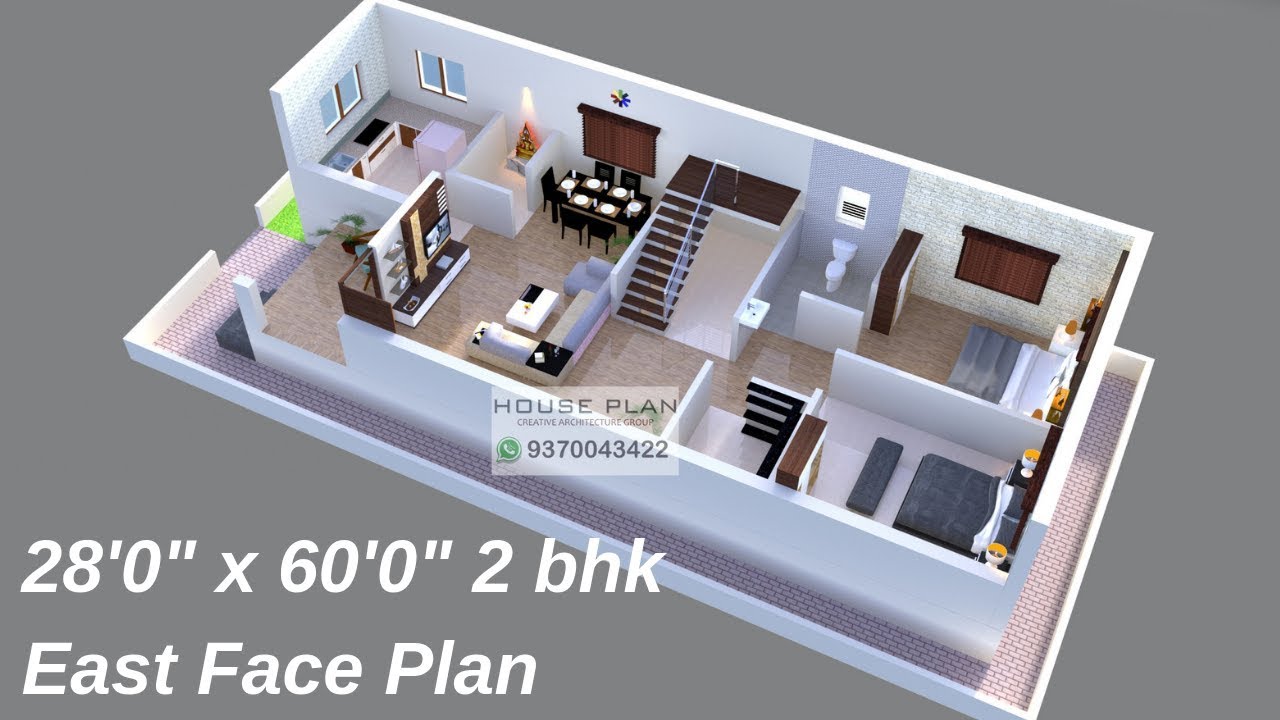 28' x 60' East Face ( 2 BHK ) House Plan Explain In Hindi