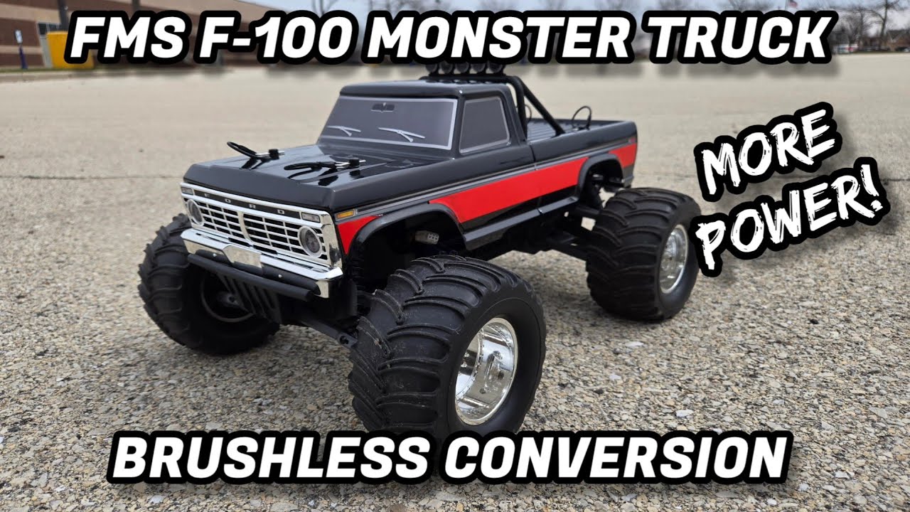 FMS FORD F-100 MONSTER TRUCK Brushless Conversion. Speed test and Bash!