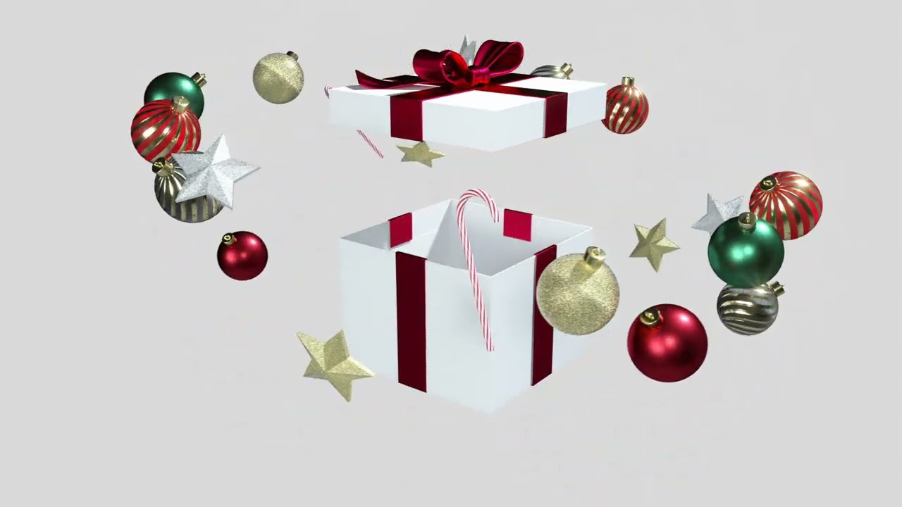 Christmas Gift Box Opening to Reveal Decorations. Seemless Loop. Royalty Free Animation 4K ULTRA HD