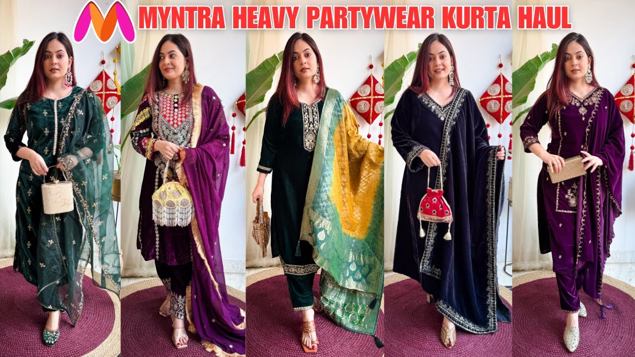 Myntra Heavy Wedding Kurta Sets with Dupatta Haul 2025 | Partywear Velvet Kurta | Mahima Giri
