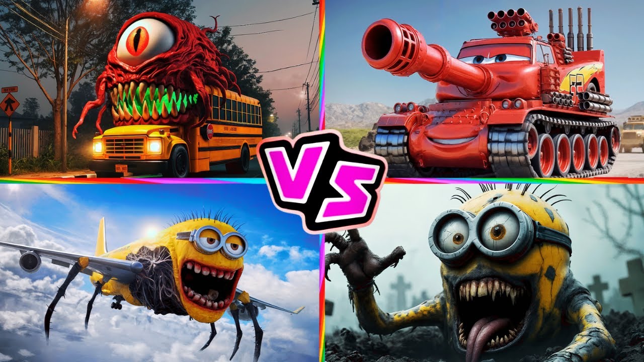 School Bus Monster 🆚 McQueen Tank 🆚 Minion INFECTED SKY 🆚 Minion Zombie 🎶 Tiles Hop EDM Rush