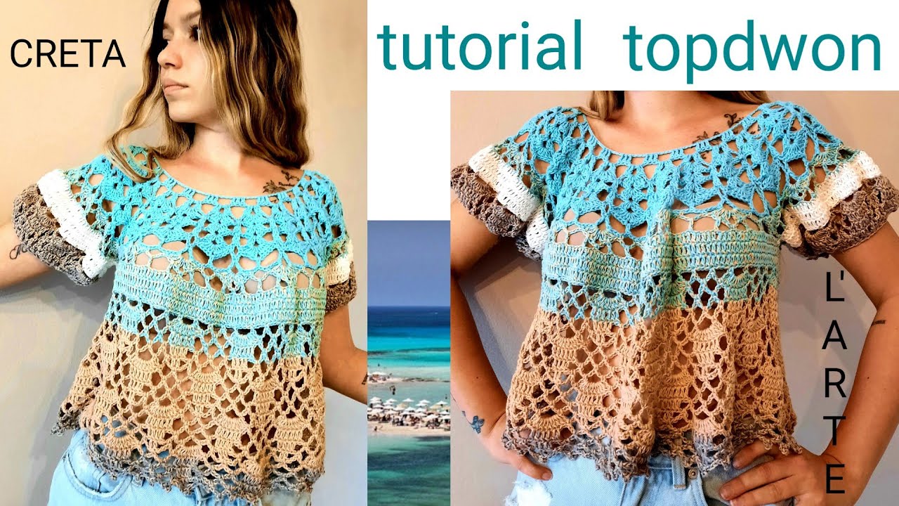 UNCINETTO   TUTORIAL  MAGLIA CRETA        TUTTE LE TAGLIE   CON  SOTTOTITOLI #topdown#UNCINETTO