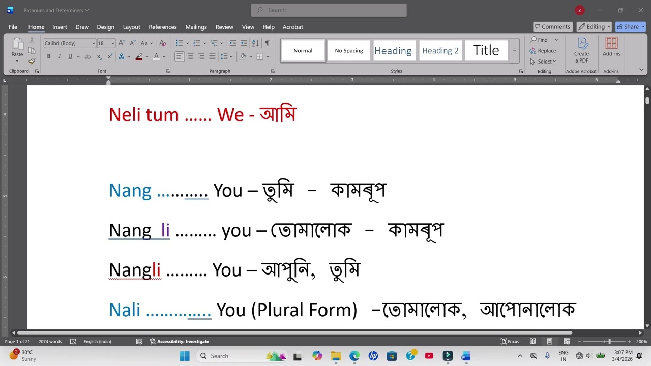 Karbi Pronouns