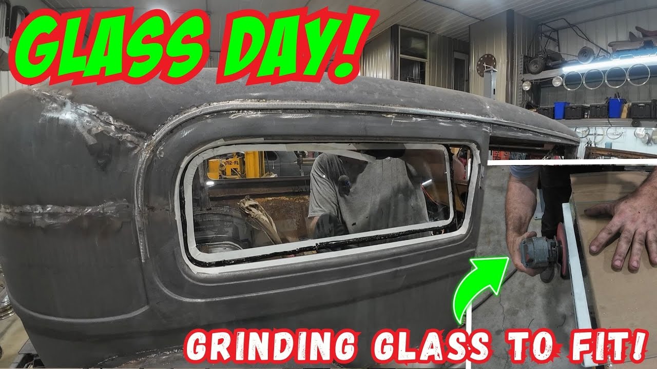 Modifying the custom made glass and installing glass in our Model A Sedan Hot Rod!