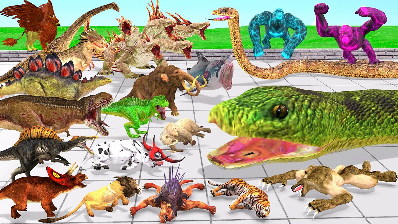 Reptiles Battle - Revolt of 2 Giant Gorilla vs Wild Animals Dinosaurs Animal Revolt Battle Simulator