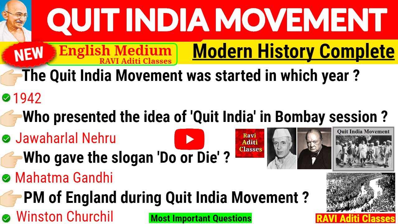 Quit India Movement 1942 | Modern History important questions in English | UPSC,NDA,SSC, Railway