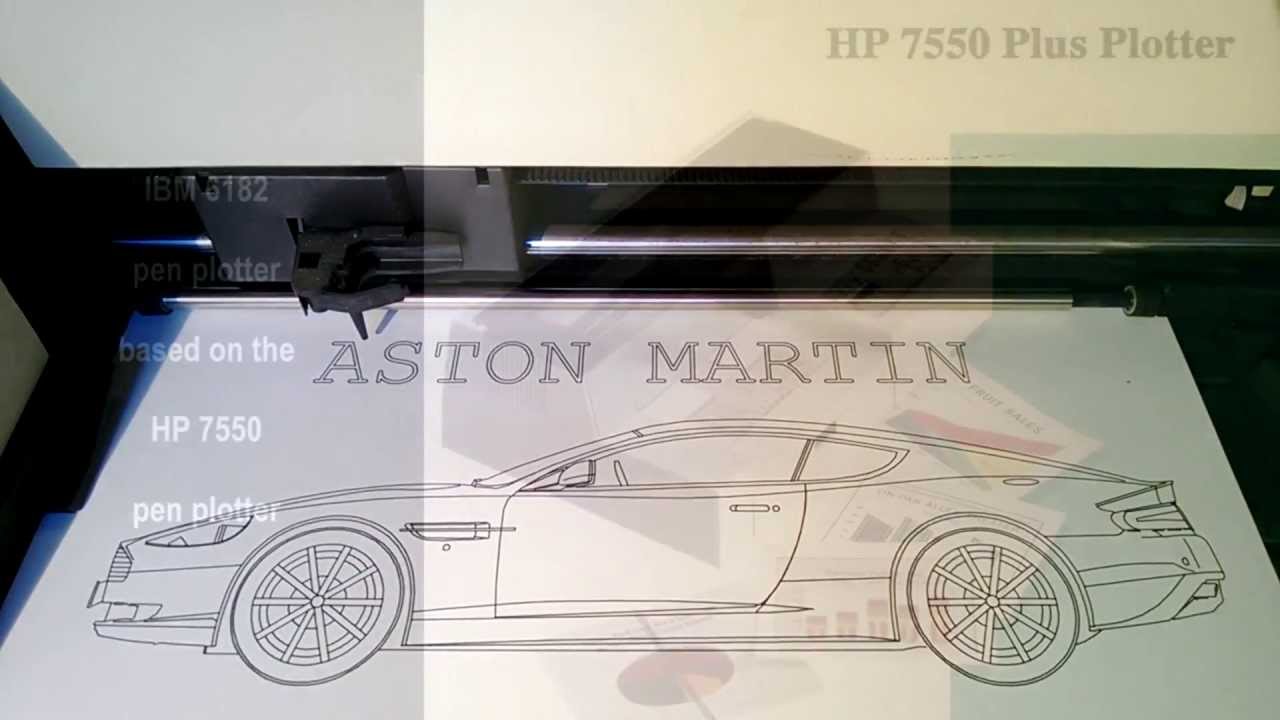 Awesome IBM 6182 pen plotter drawing an Aston Martin DB9