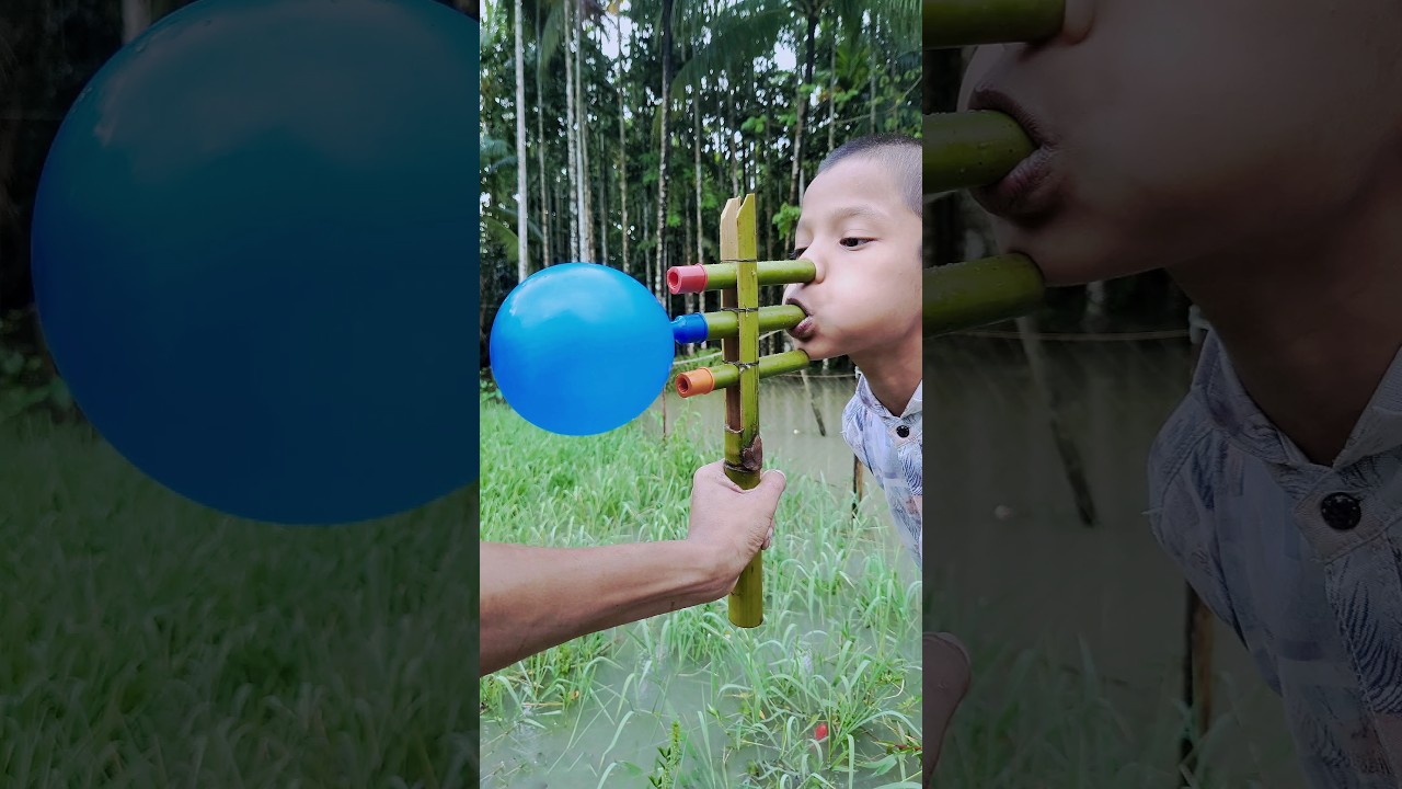 Creative Multiple Colour Balloons with Three Bamboo Toy Creation #Toy #Multiple #Bamboo #Balloons