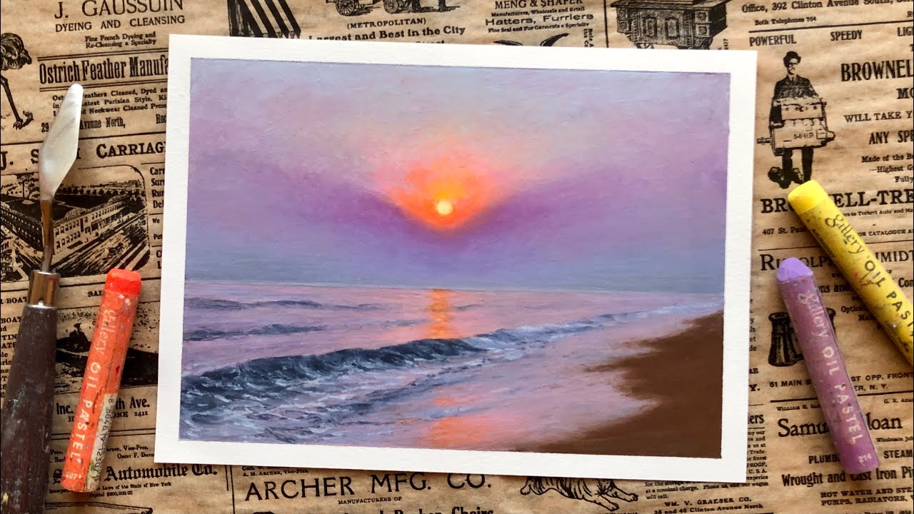 Sunset at the Sea Coast落日  Oil Pastel Painting 油画棒  | easy drawing