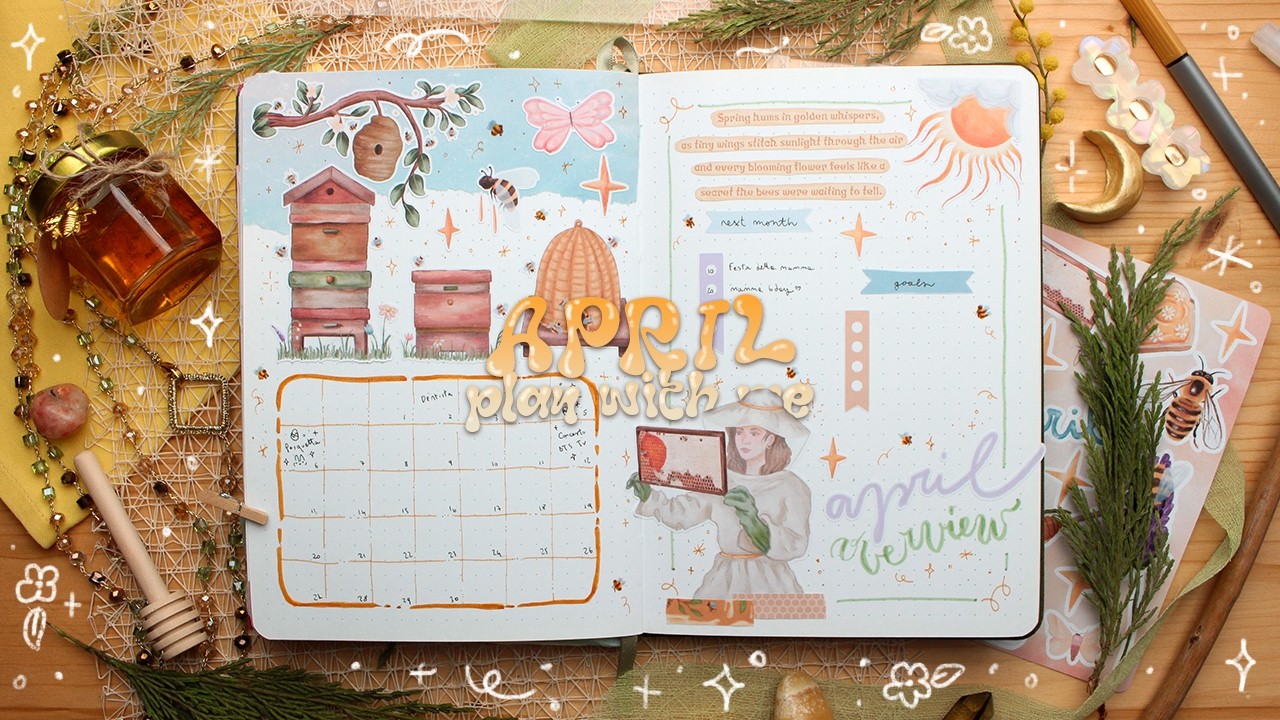 🐝 plan with me | april 2026 bullet journal setup - with my journal kit