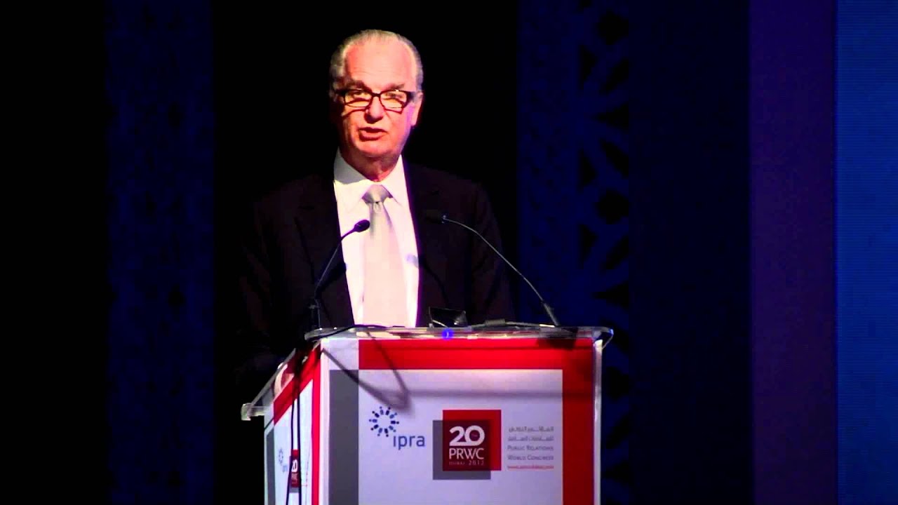 Lord Tim Bell, Chairman, Chime Communications (Bell Pottinger) speaks at the PRWC