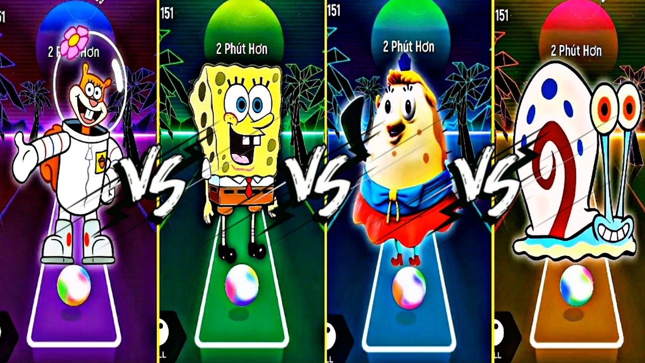 SPRUNKI OC SANDY CHEEKS 🆚 DOODLEBOB 🆚MRS  PUFF 🆚 GARY COFFIN DANCE SONG IN TILES HOP