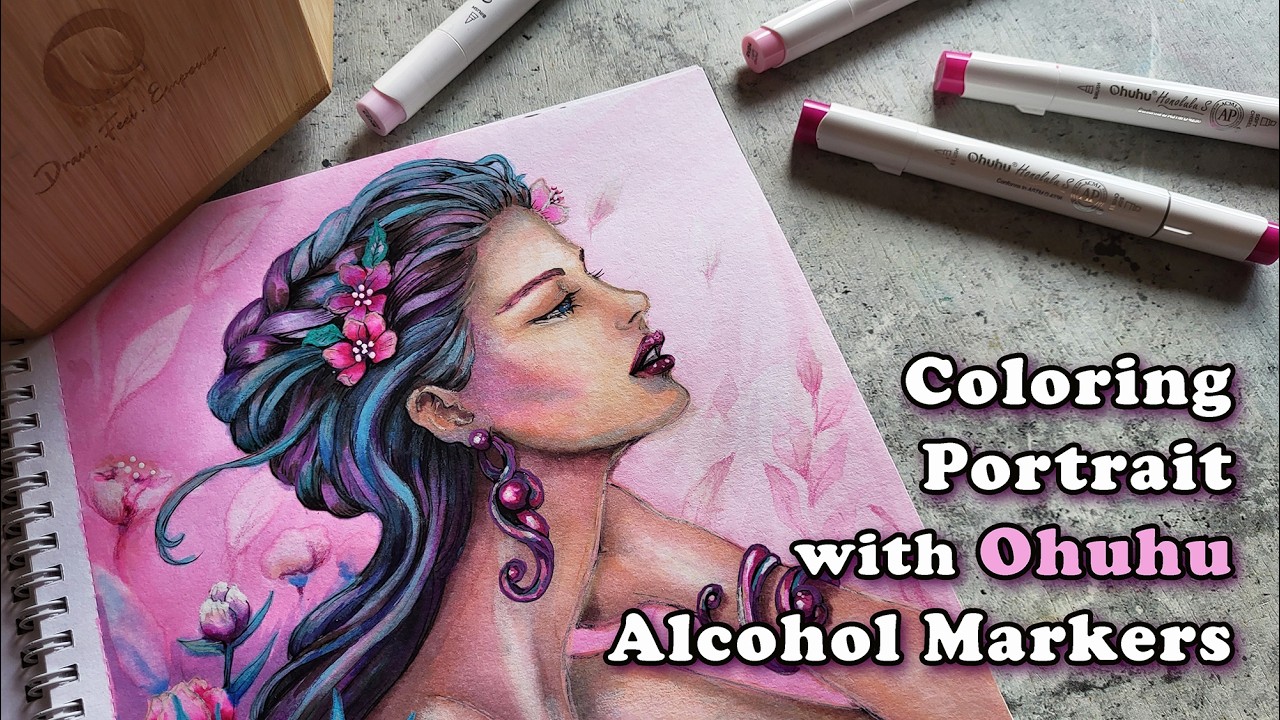 Раскрашиваем портрет спиртовыми маркерами Ohuhu 🌸 Первые впечатления и тест на смешивание