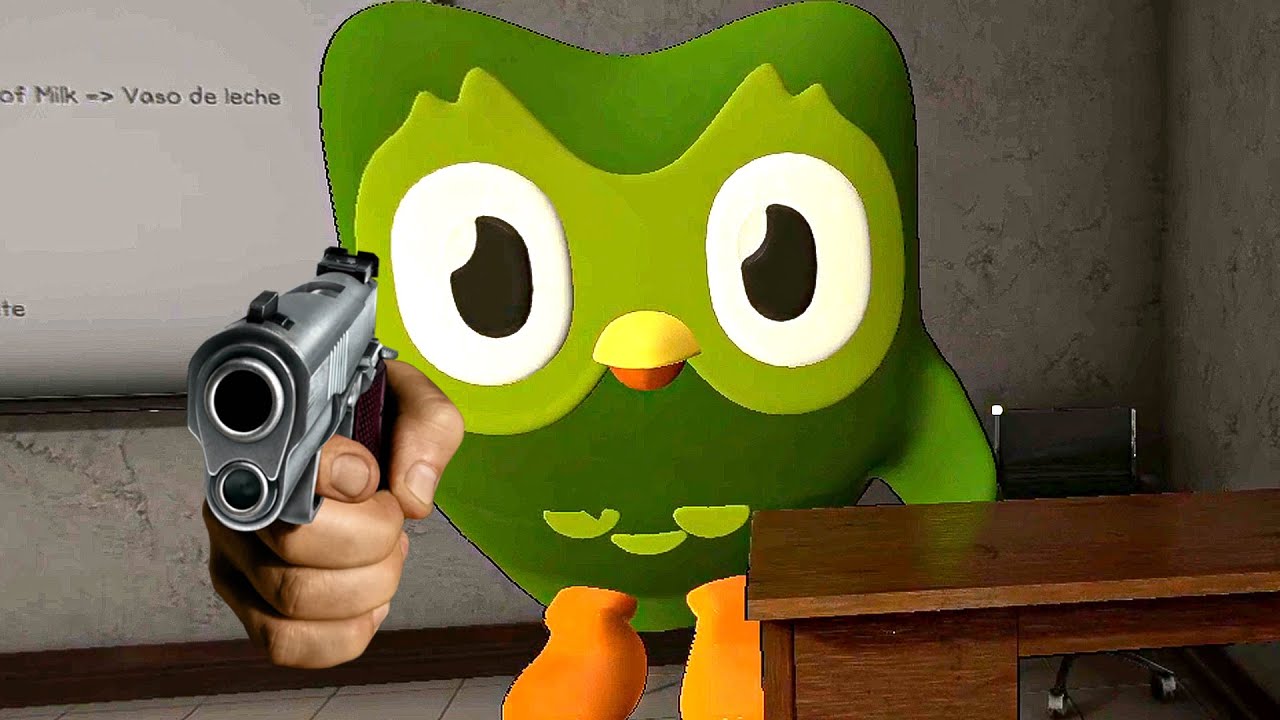 Doulingo has a freakin gun now
