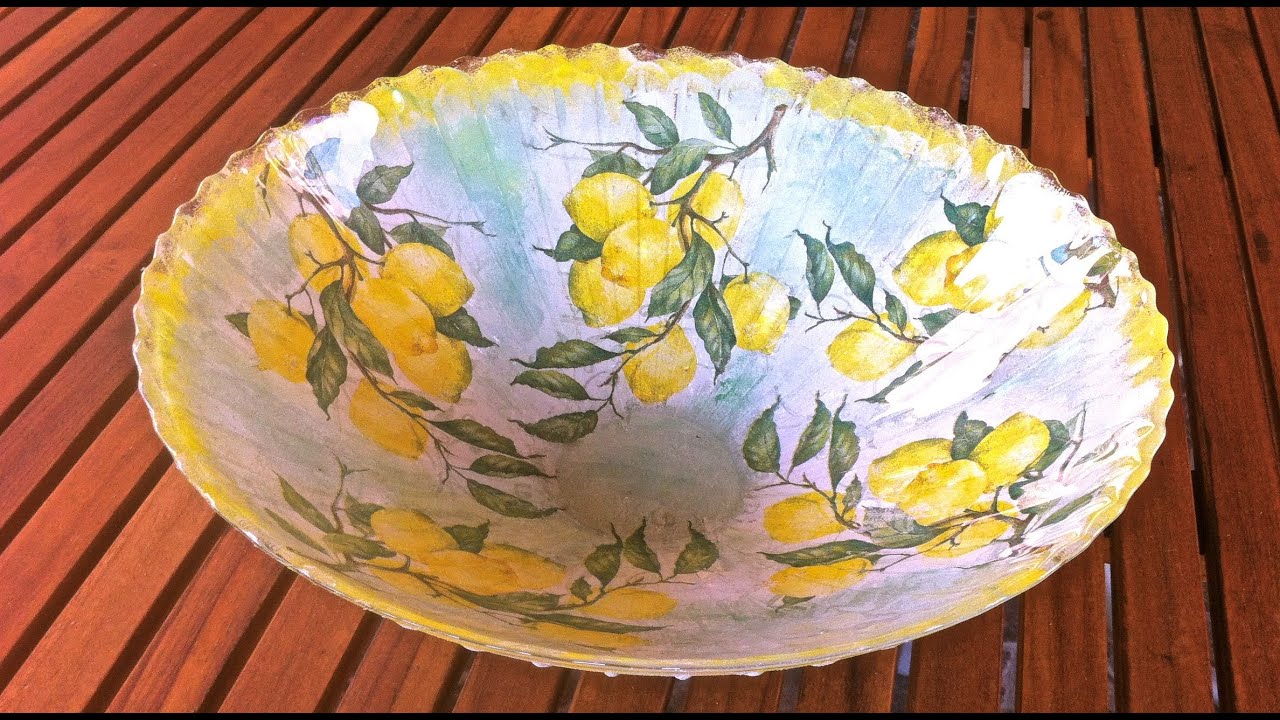 Decoupage krok po kroku - półmisek z cytrynkami - szkło