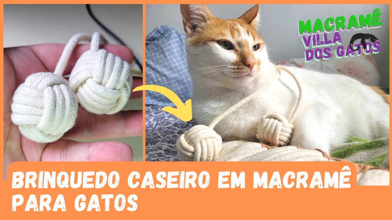 Como fazer bolinha de macramê - Nó punho de macaco - Brinquedo para gatos - passo a passo macramé