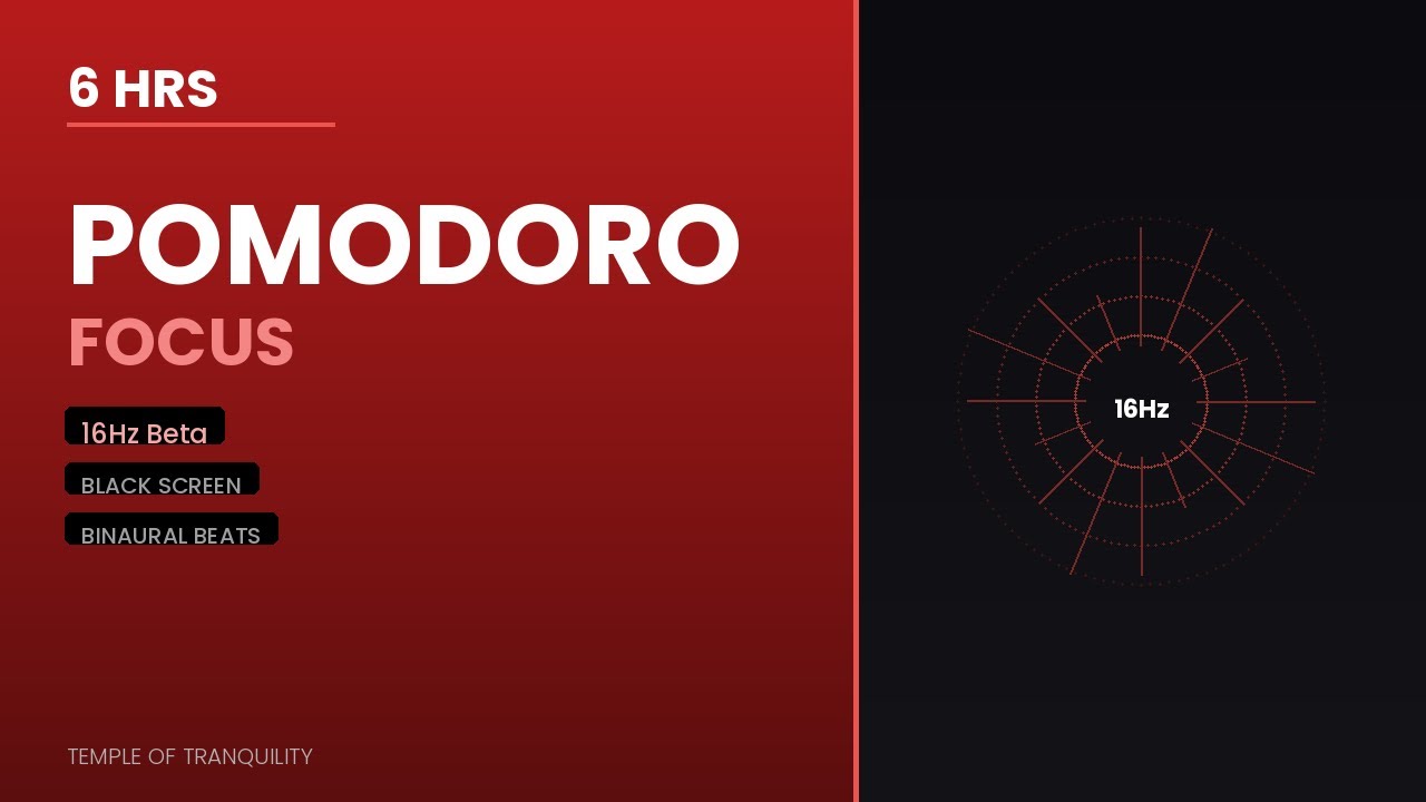 Pomodoro Focus Music | 6 Hours Study Music with Beta Waves for 25/5 Technique | BLACK SCREEN