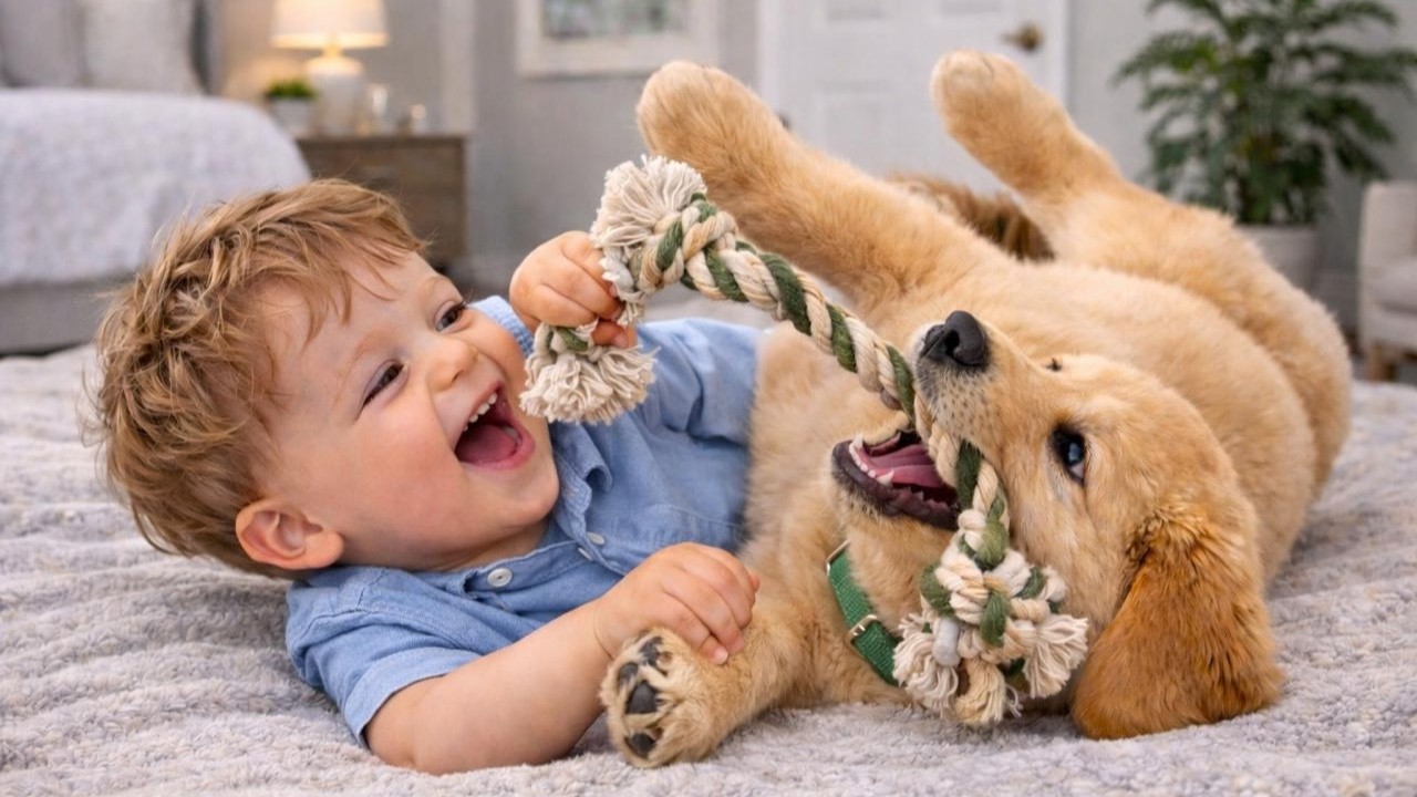 Funny Baby Puppy Rolling 😂 | Playing With Rope Toy 🧸 | Cute Friendship Moments 🐾