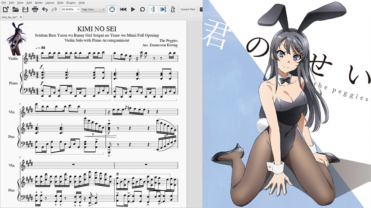 Kimi No Sei - Seishun Buta Yarou wa Bunny Girl Senpai no Yume wo Minai Full OP ~ Violin and Piano
