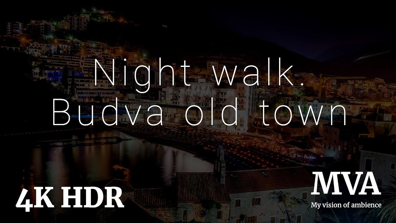 [4k HDR] Night walk in Budva old town. Montenegro | Binaural sound ASMR | No copyright