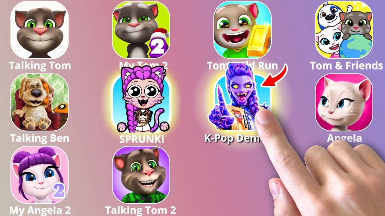 Talking Ben,KPop Demon Hunters,Roblox,SPRUNKI,Talking Angela,Talking Tom Gold Run,My Talking Tom