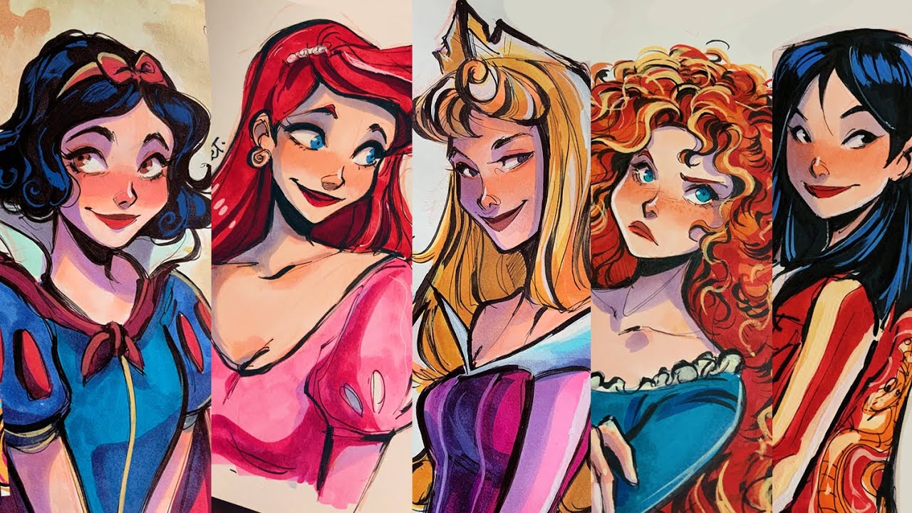 Drawing Disney Princesses // part I 🌻✨