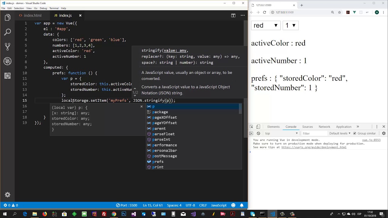 store Vue JS state to localstorage