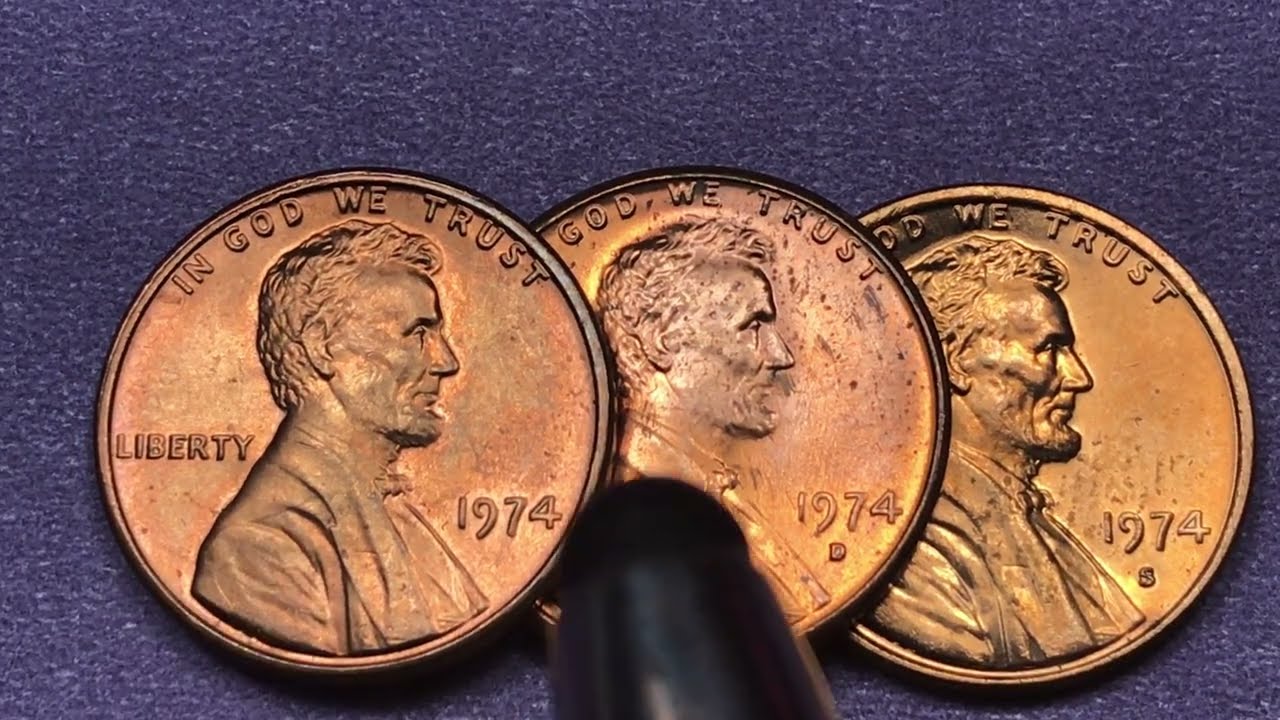 1974 US One Cent Lincoln Coins - DC Minutes United States Pennies