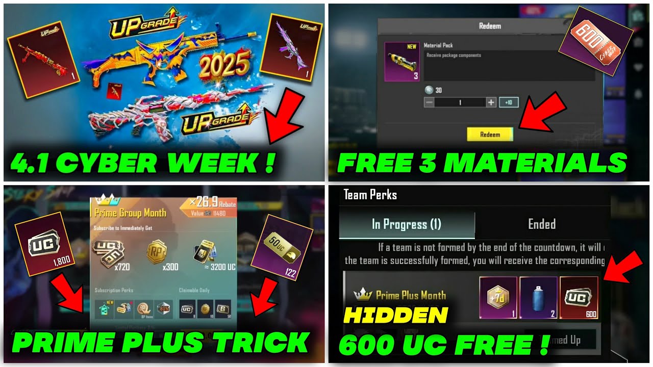 Free 3 Material + Direct 600UC 😱 BGMI Prime Plus Trick ! Cyber Week Event BGMI | Next Upgrade Gun !