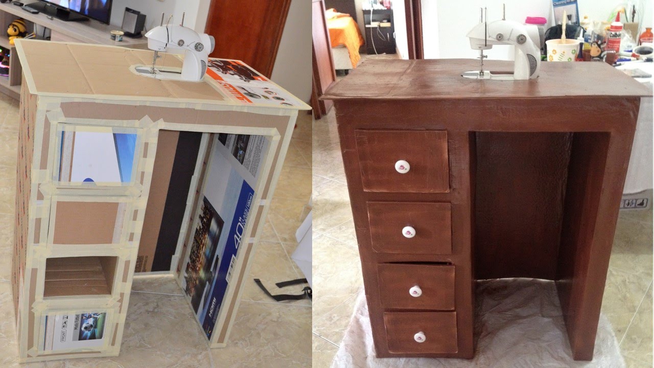 Tutorial: cómo hacer mueble de carton para escritorio o maquina de coser parte 1/2 DIY