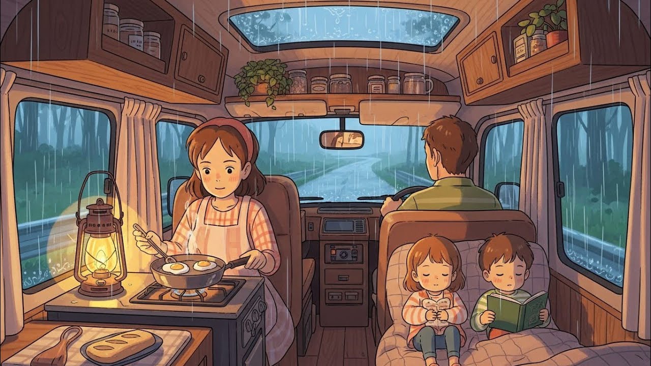 Cozy Rainy Camper Night 🌧️ | Slow Living ASMR | Ghibli-Inspired Comfort