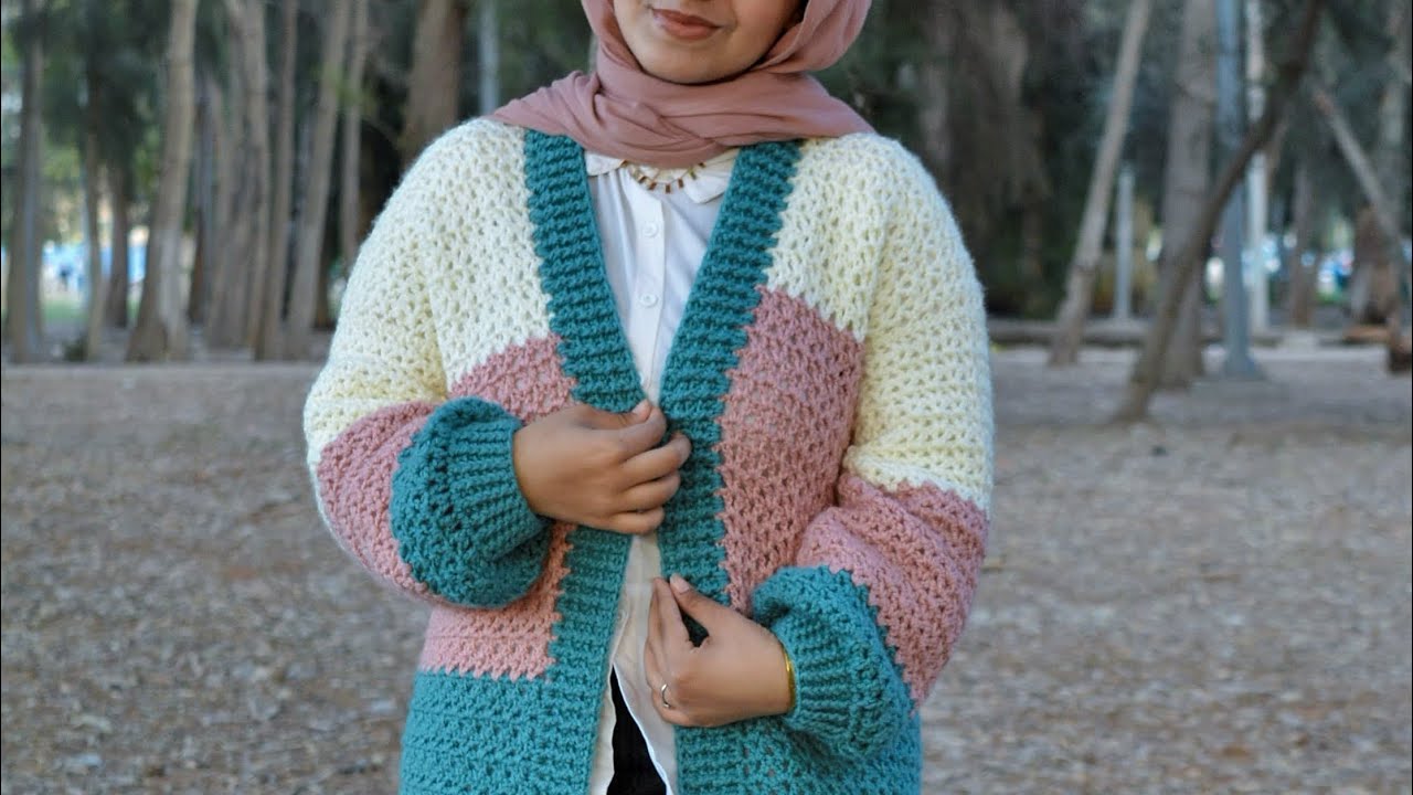 اوبن جاكت كروشيه بغرزة  V  واخد المقاس بطريقة سهلة #ozzy_crochet  #crochet_stitches