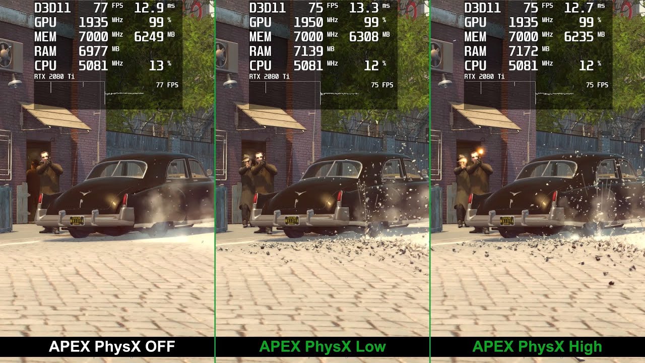 Mafia II: Definitive Edition — PhysX Off/On Graphics Comparison 4K (RTX 2080 Ti + Core i5-12600K)