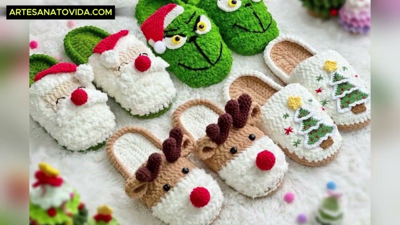 Crie essas Pantufas de Amigurumi de Natal e Encante com Suas Próprias Mãos