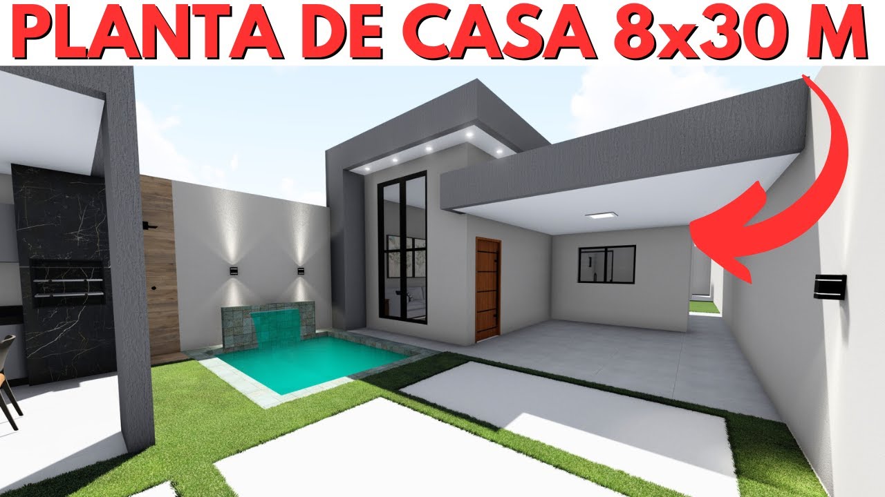 PLANTA DE CASA 8X30 METROS COM 3 QUARTOS!