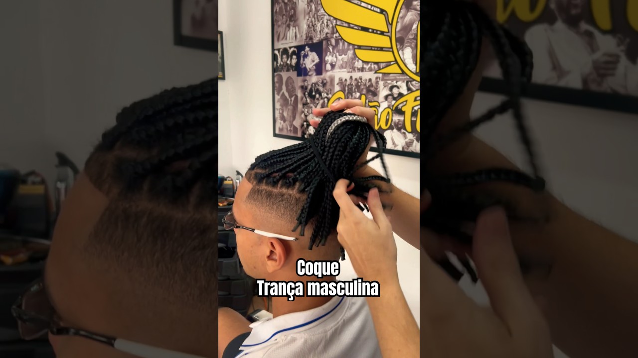 Aprenda a fazer coque pr&aacute;tico em tran&ccedil;a masculina #penteados #cabelo #trancas #hairstyles #shorts