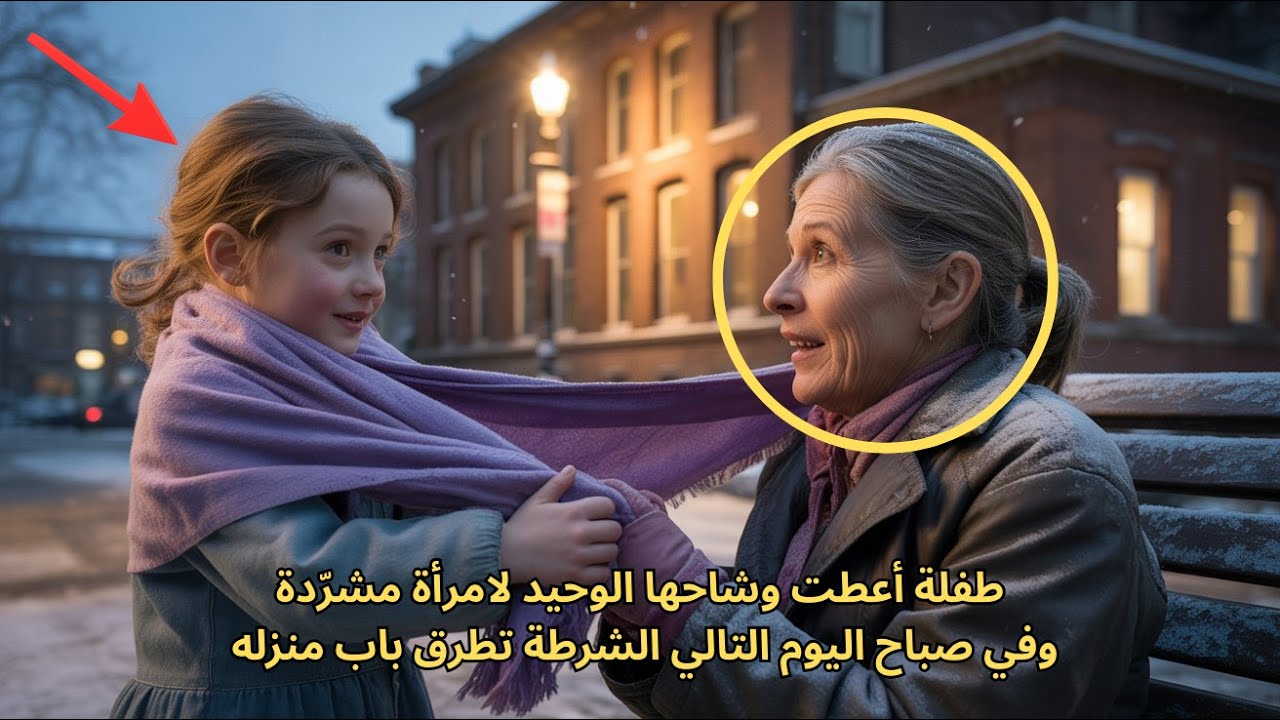 طفلة صغيرة أعطت وشاحها لامرأة مشرّدة… وفي اليوم التالي الشرطة تطرق بابهم
