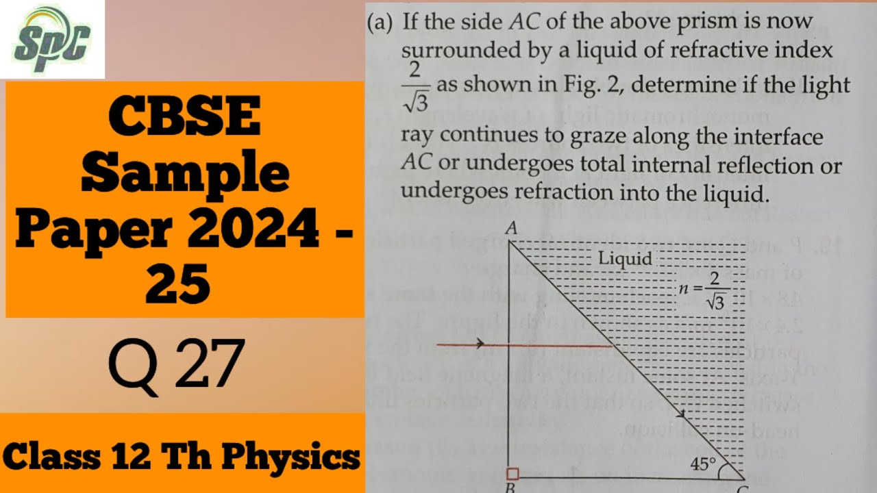 Q 27 - A light ray entering a right angled prism undergoes refraction at the face AC as shown in fig